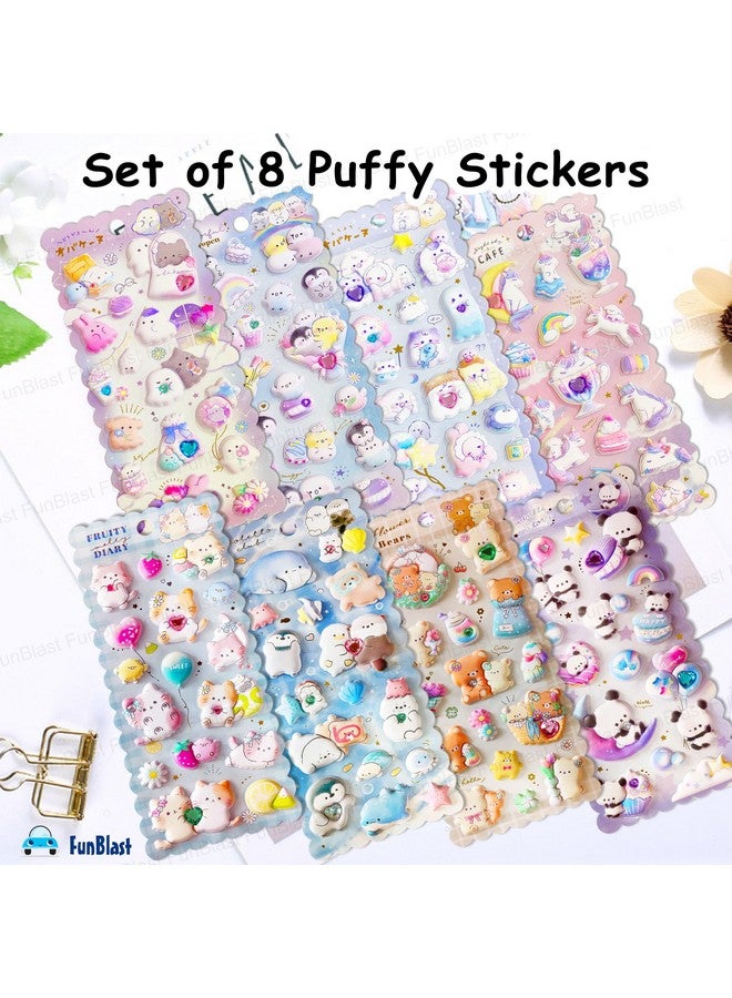 فنبلاست مجموعة ملصقات FunBlast Kawaii - 8 أوراق، أكثر من 120 قطعة من الملصقات المنتفخة للأطفال، ملصقات ثلاثية الأبعاد للفتيات، ملصقات جمالية، ملصقات لطيفة، ملصقات إسفنجية للأطفال، ملصقات حرفية، ملصقات ذاتية اللصق - Image 4