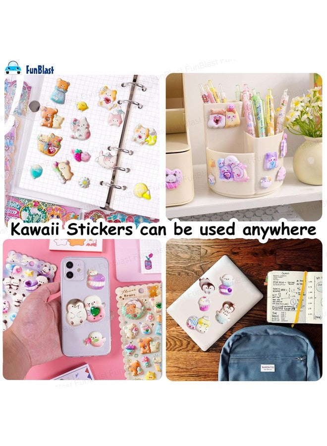 فنبلاست مجموعة ملصقات FunBlast Kawaii - 8 أوراق، أكثر من 120 قطعة من الملصقات المنتفخة للأطفال، ملصقات ثلاثية الأبعاد للفتيات، ملصقات جمالية، ملصقات لطيفة، ملصقات إسفنجية للأطفال، ملصقات حرفية، ملصقات ذاتية اللصق - Image 2
