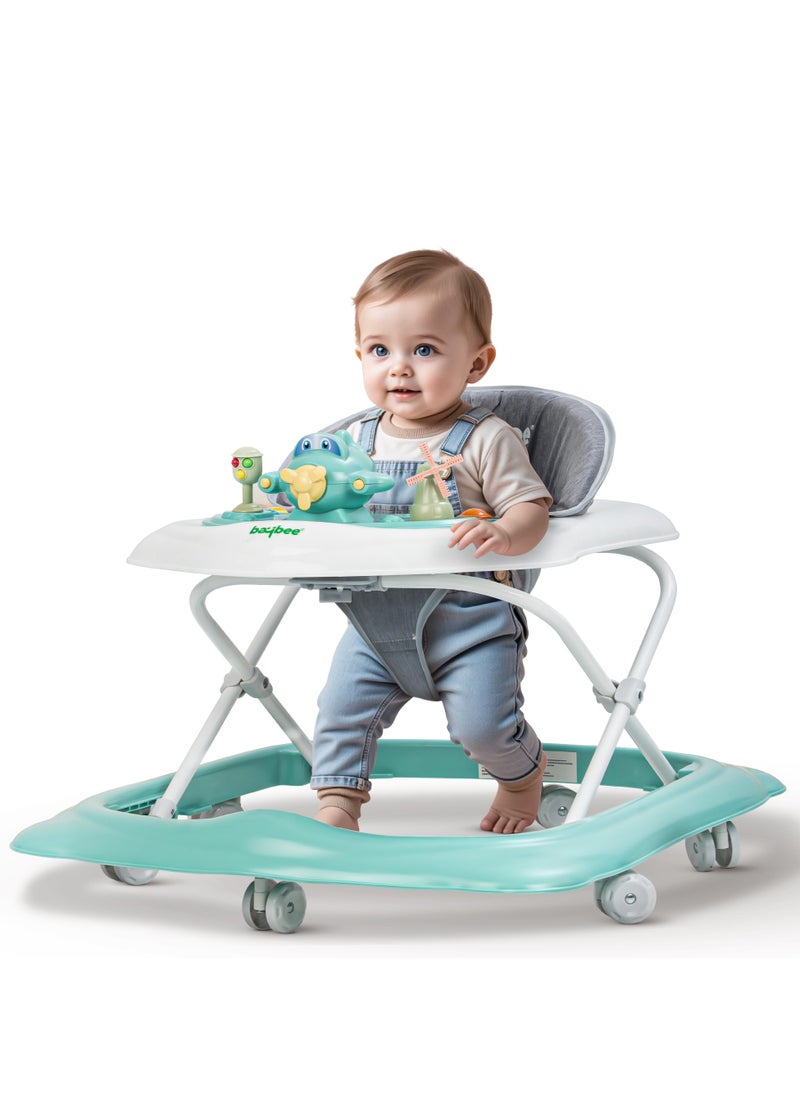 BAYBEE Hopper Baby Walker for Kids, Foldable Kids Walker with 3 Position Adjustable Height & Musical Toy Bar Activity Walker for Toddlers Walker for Baby Boy Girl 6 to 18 Months Green  - Image 1