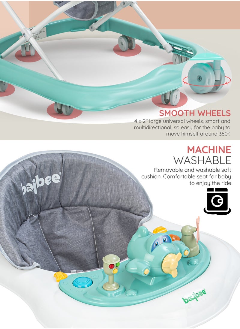 BAYBEE - Hopper Baby Walker for Kids, Foldable Kids Walker with 3 Position Adjustable Height & Musical Toy Bar Activity Walker for Toddlers Walker for Baby Boy Girl 6 to 18 Months Green - Image 1