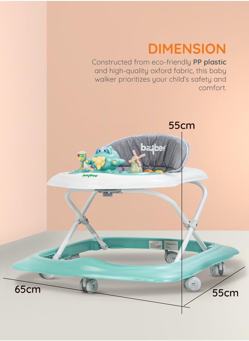 BAYBEE - Hopper Baby Walker for Kids, Foldable Kids Walker with 3 Position Adjustable Height & Musical Toy Bar Activity Walker for Toddlers Walker for Baby Boy Girl 6 to 18 Months Green - Image 1