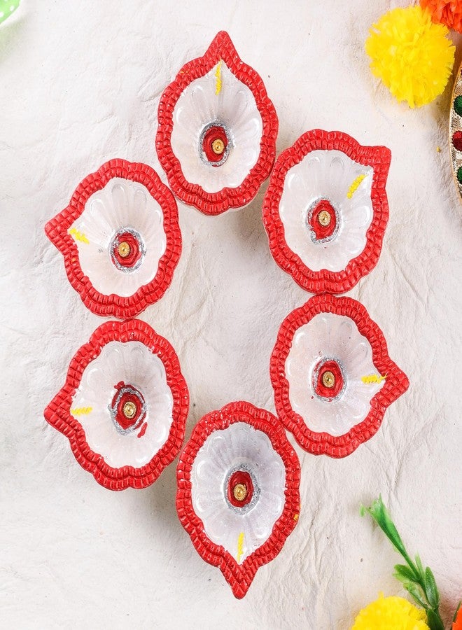 ارتيسينيا مجموعة فاخرة من 6 مصابيح طينية مصنوعة يدويًا من الطين، مثالية لتزيين المنزل في ديوالي/نافاراتري، مصباح زيتي، حامل شموع، ديكور منزلي، هدايا للمهرجانات، أدوات للعبادة. - Image 2