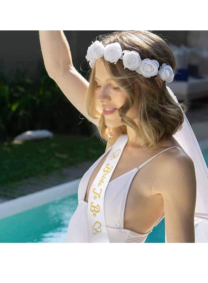 2 Pieces Bridal to Be Accessories, Bride to be Hen White Bridal Veil Bridal Wedding Bridal Shower Band Hen Party Sash Hen Do Night Hen Night Shower Bridal Shower Costumes - Image 3