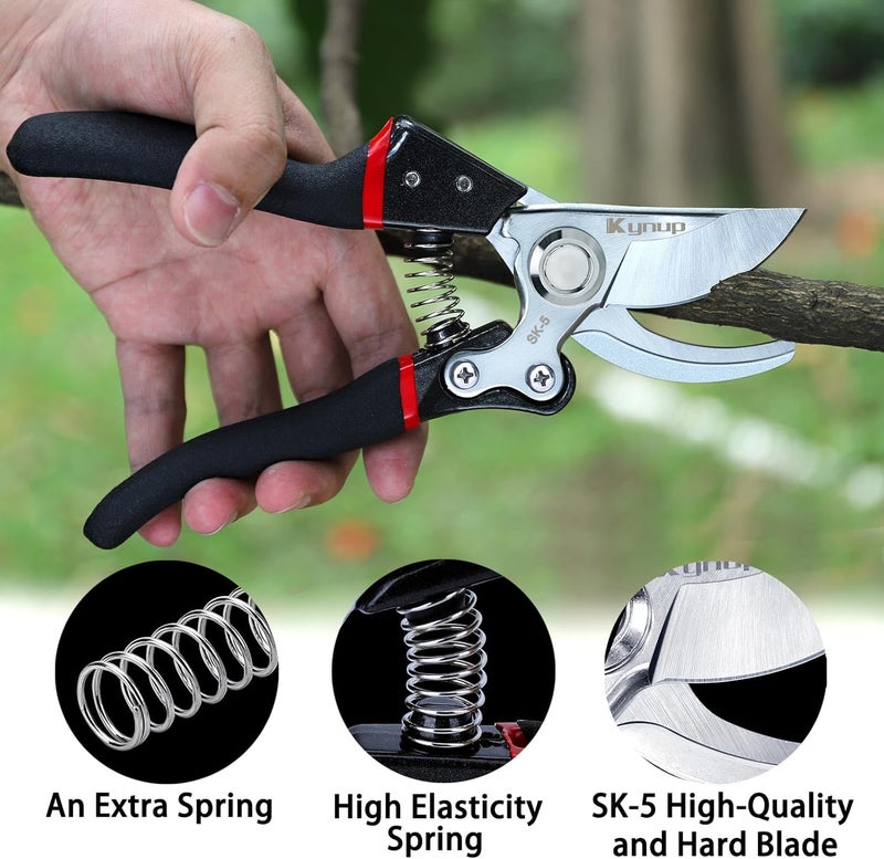 Kynup Pruning Shears for Gardening, Garden Shears Heavy Duty, Bonsai Cutters Shears Pruners, Hedge Clippers, Rose Trimmer Hand Clippers Gardening (Red Black) - Image 2