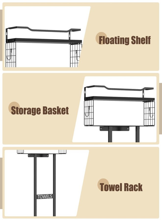Aetyord Large Towel Racks for Bathroom - Towel Holder, Wall Mounted Metal Rack, Floating Shelf with Wood Plank, Towel Storage for Bathroom, Organizer Stores 6 Large Rolled Towels Easily, All Black - Image 2