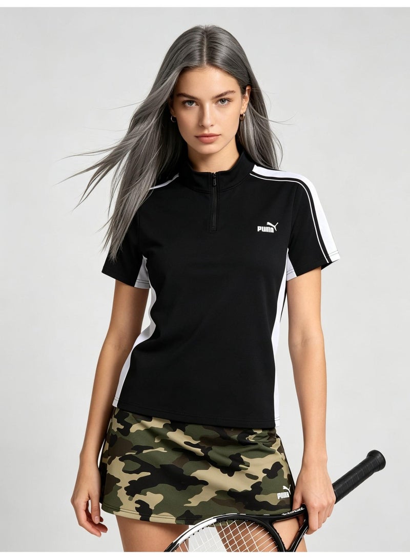 PUMA unisex semi-zipper striped Polo shirt, logo printed retro sports short-sleeved casual T-shirt, quick-drying fabric, breathable faster. - Image 2