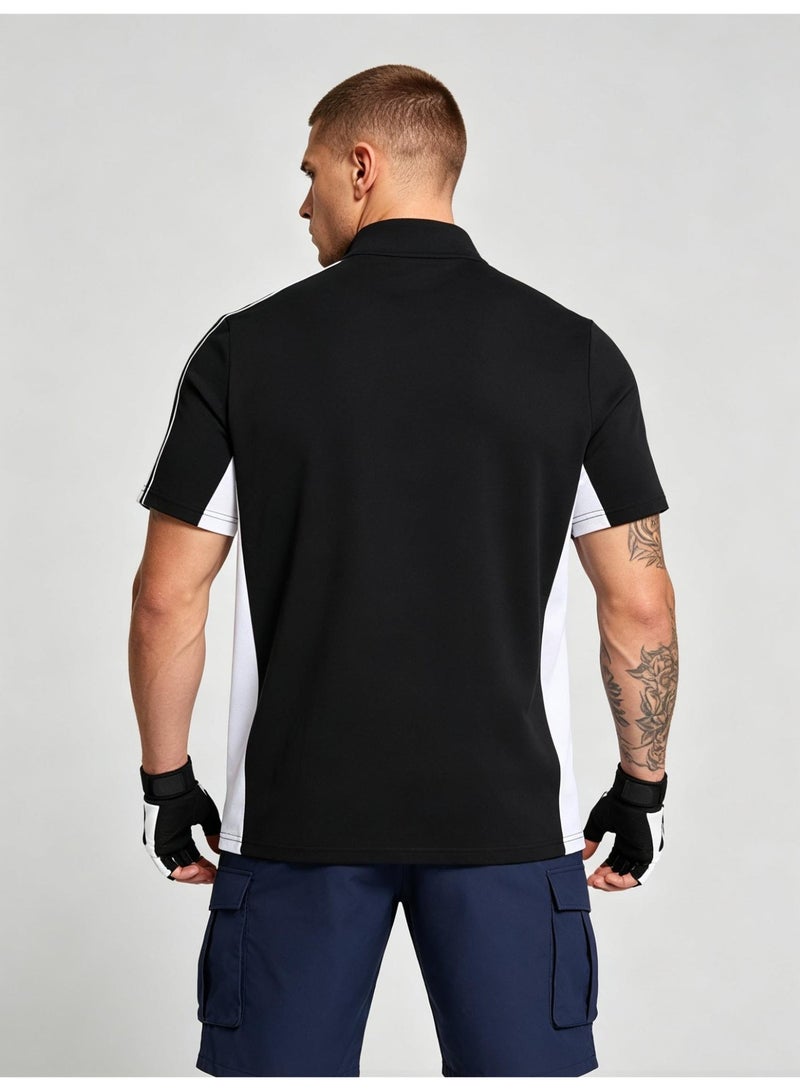 PUMA unisex semi-zipper striped Polo shirt, logo printed retro sports short-sleeved casual T-shirt, quick-drying fabric, breathable faster. - Image 5