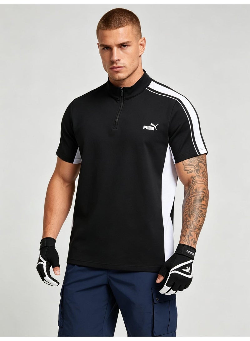 PUMA unisex semi-zipper striped Polo shirt, logo printed retro sports short-sleeved casual T-shirt, quick-drying fabric, breathable faster. - Image 4
