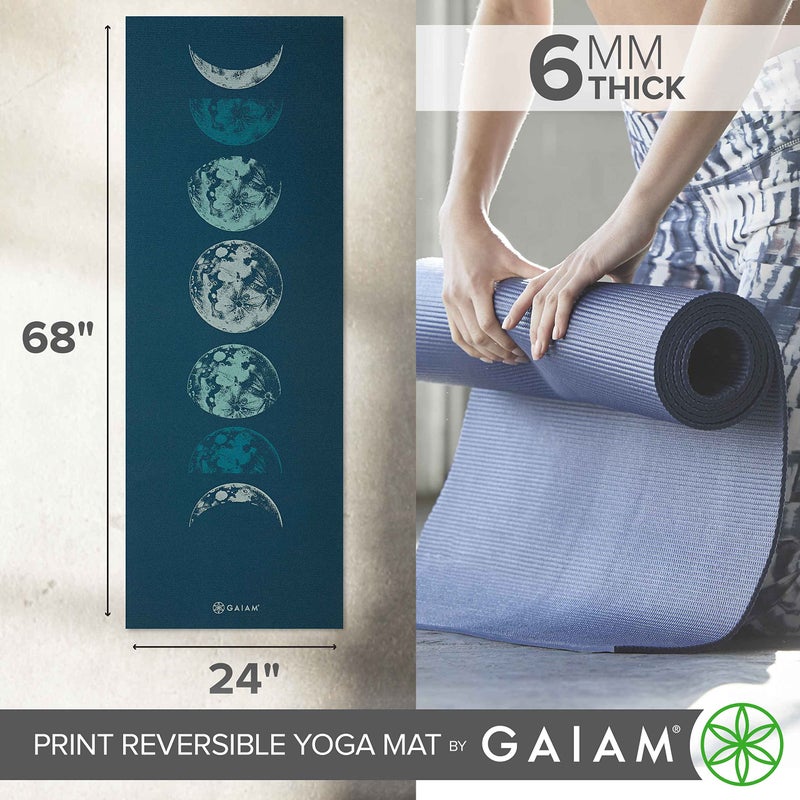Gaiam حصيرة يوغا غايام مطبوعة فاخرة قابلة للعكس سميكة جداً غير قابلة للانزلاق للتمارين واللياقة البدنية لجميع أنواع اليوغا، بيلاتس وتمارين الأرض، موجة قمرية، 6 مم - Image 4