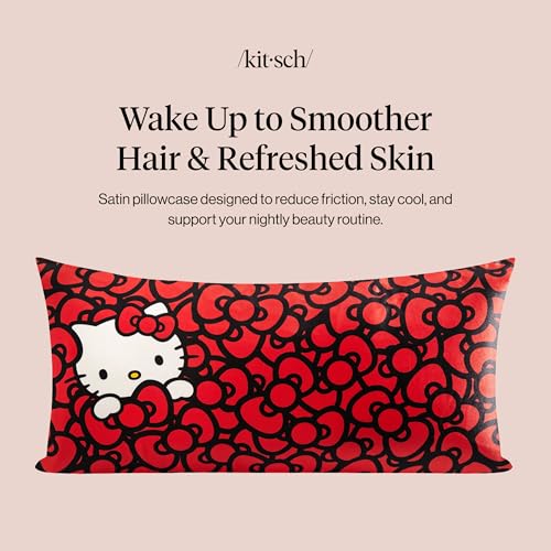 Kitsch x Hello Kitty Satin Pillowcase Toddler Pillowcase with Zipper Smooth Cooling Satin Toddler Pillow Case for Hair Skin Kids Pillowcase King Size 19x36 Sea of Bows - Image 3