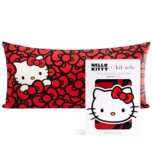 Kitsch x Hello Kitty Satin Pillowcase Toddler Pillowcase with Zipper Smooth Cooling Satin Toddler Pillow Case for Hair Skin Kids Pillowcase King Size 19x36 Sea of Bows - Image 1