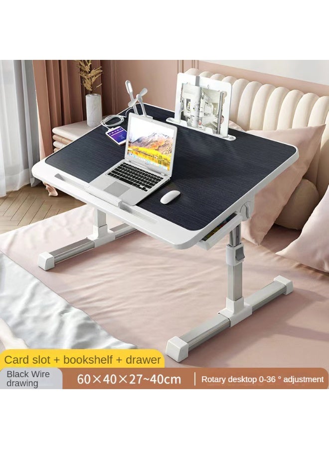 طاولة سرير لابتوب قابلة للتعديل، طاولة سرير لابتوب قابلة للطي، مكتب قائم محمول، طاولة لابتوب قابلة للطي مع حامل أكواب للسرير والأريكة والأرض، للعمل، الكتابة (أسود)