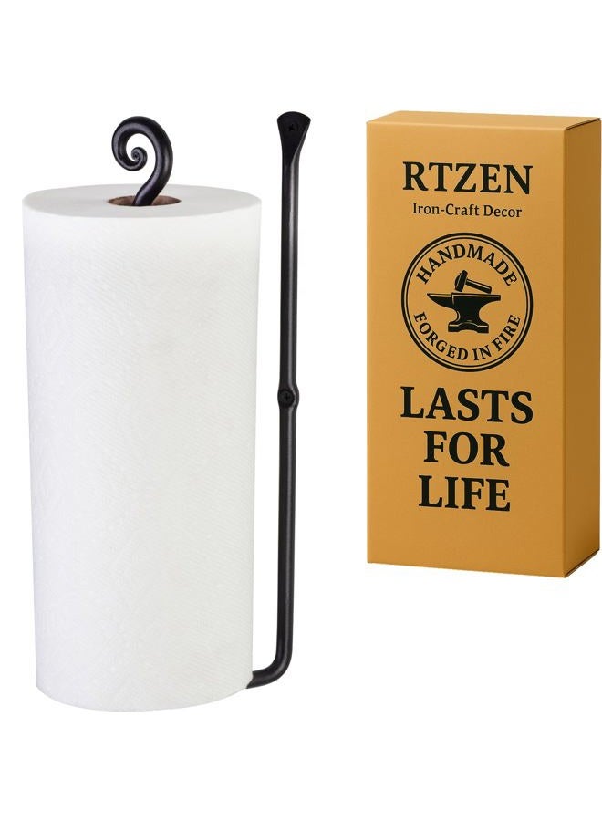 RTZEN Vertical Black Paper Towel Holder Wall Mount - Handcrafted Rustic Decorative Wrought Iron Decor - Farmhouse Paper Towel Holder for Kitchen or Wall Paper Towel Holder for Bathroom - Image 1