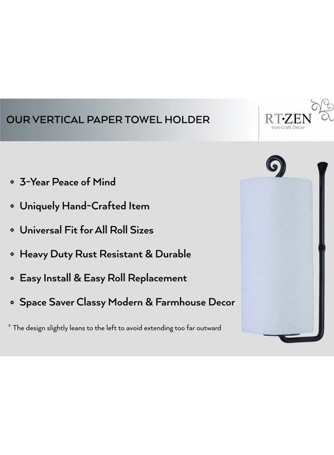 RTZEN Vertical Black Paper Towel Holder Wall Mount - Handcrafted Rustic Decorative Wrought Iron Decor - Farmhouse Paper Towel Holder for Kitchen or Wall Paper Towel Holder for Bathroom - Image 2