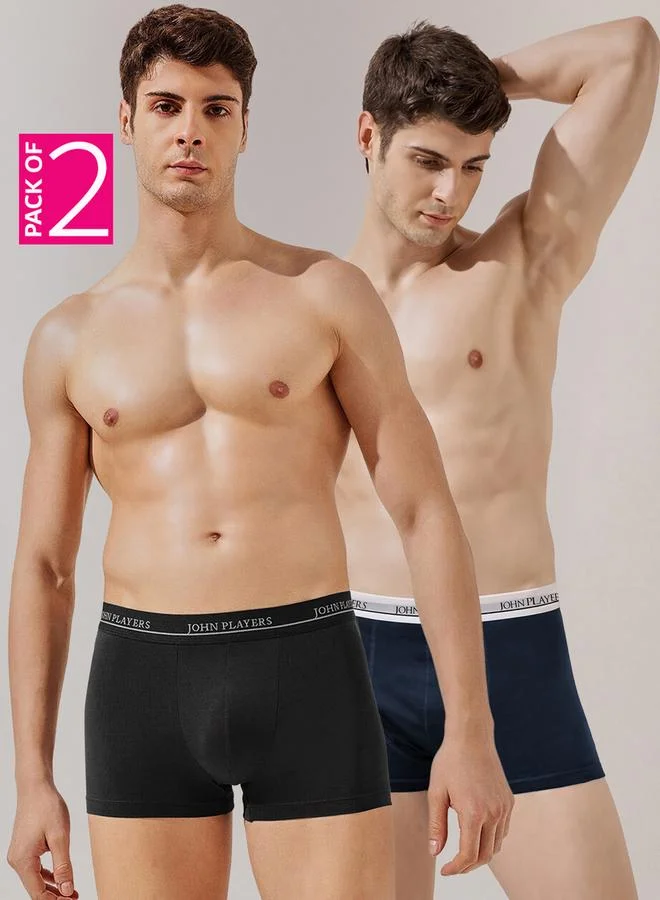 John Players Pack of 2 - Multi-Color Cotton Trunks with Printed Logo Waistband
