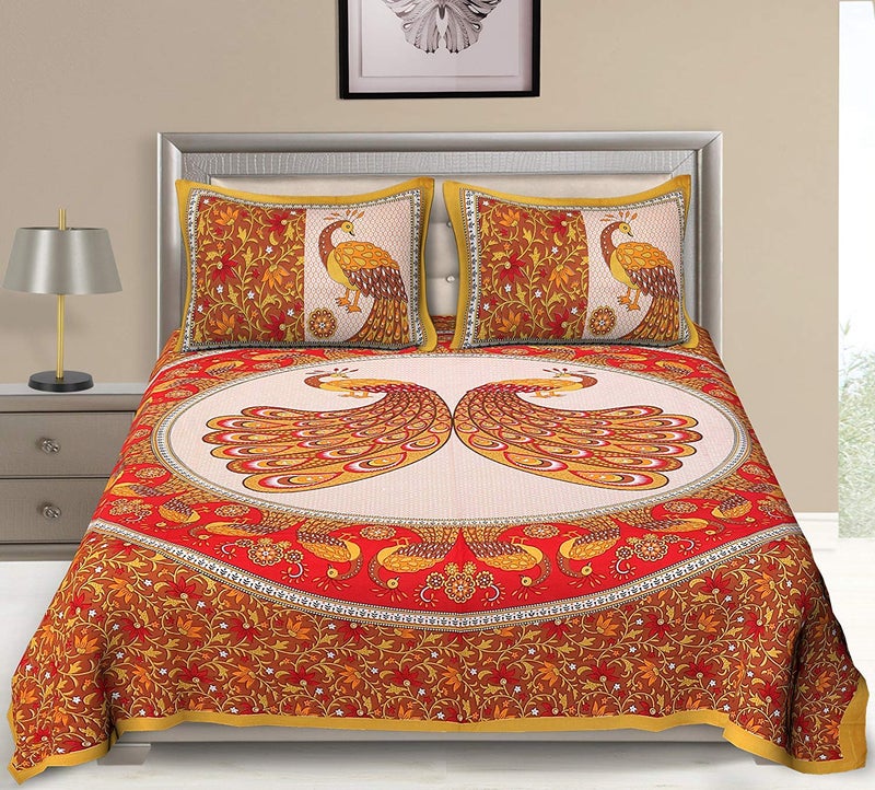 E Elma 100 Pure Cotton Rajasthani Tradition King Size Jaipuri Double Bedsheets with 2 Pillow Covers Jaipuri Bedspreads - Image 1