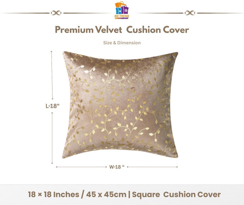 RD TREND Velvet Cushion Covers, 45 x 45 cm/18 x 18 inches,Pack of 5,250 TC, Back Zipper (Brown) - Image 2