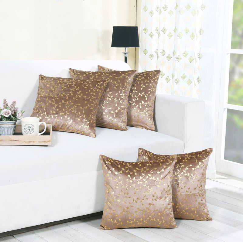 RD TREND Velvet Cushion Covers, 45 x 45 cm/18 x 18 inches,Pack of 5,250 TC, Back Zipper (Brown) - Image 1
