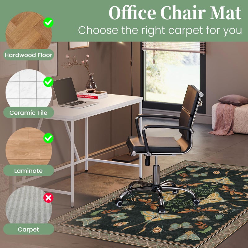 Lreedy Office Chair Mat for Hardwood Floor & Tile Floor,36"x48"Heavy Duty Desk Chair Mat for Hard Floors, Under Desk Rug for Rolling Computer Chair,Anti Slip,Low Pile Carpet Floor-Colorful Insects - Image 3