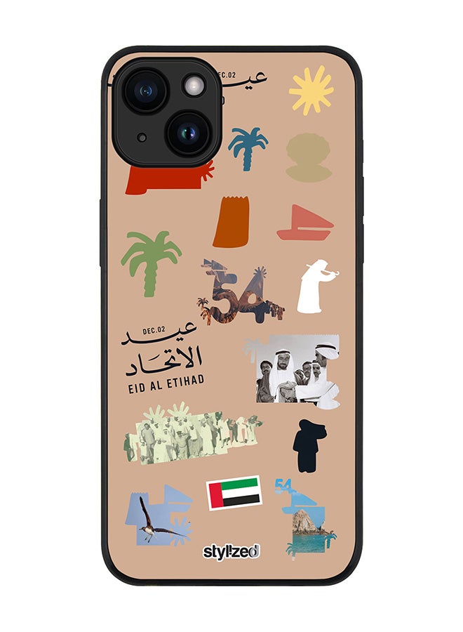 Stylizedd Cover for iPhone 15 Case, Rugged Black Slim fit Soft Flexible Anti Drop TPU Gel Thin Protective Phone Cases- Eid Al Etihad 54th UAE National Day, Brown - Image 1