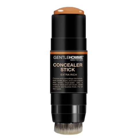 GENTLEHOMME Concealer Stick  Mens 2in1 Concealer  Brush  For Blemishes Dark Circles Scars Acne  Uneven Skin Tones  Natural Finish  All Skin Types  Vegan  Extra Rich  1 Stick