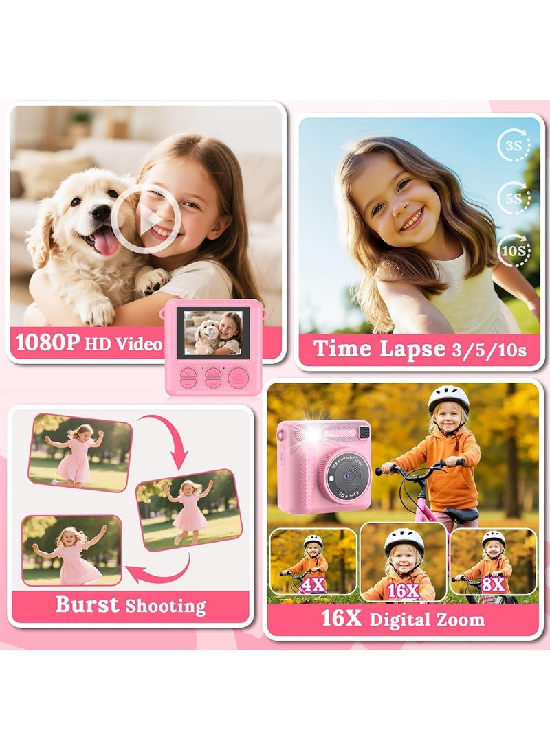 Instant Print Camera for Kids – 1080P HD Digital Selfie Camera with Photo Printer, Print Paper & 32GB Card – Birthday Gift for Girls Boys Toddlers Age 3–12, Mini Portable Polaroid Style Kids Camera – Pink - Image 3