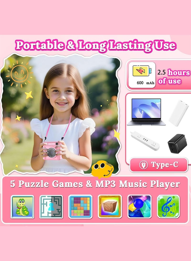 Instant Print Camera for Kids – 1080P HD Digital Selfie Camera with Photo Printer, Print Paper & 32GB Card – Birthday Gift for Girls Boys Toddlers Age 3–12, Mini Portable Polaroid Style Kids Camera – Pink - Image 2