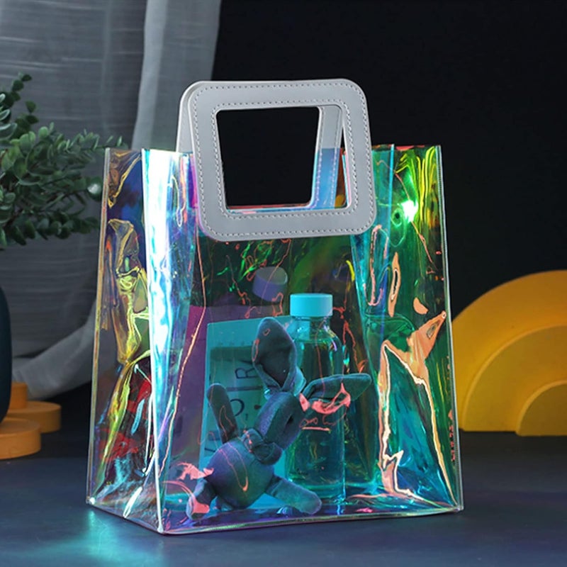 cheekyglo Clear Tote Bag, 4 Pcs Iridescent Handbag Fashion PVC Travel Clear Bag Large Capacity Holographic Bags Colorful Purses Bag Great for Work, School, Sports Games and Travel for Summer - Image 3