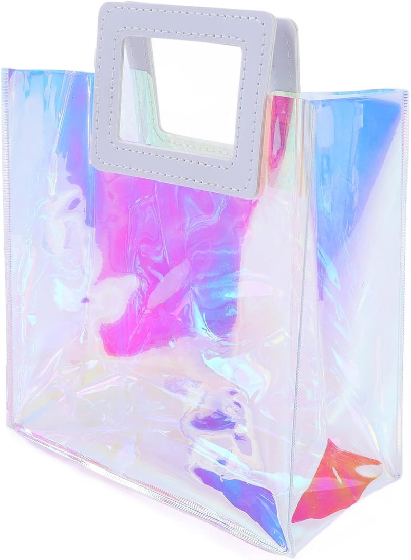 cheekyglo Clear Tote Bag, 4 Pcs Iridescent Handbag Fashion PVC Travel Clear Bag Large Capacity Holographic Bags Colorful Purses Bag Great for Work, School, Sports Games and Travel for Summer - Image 1