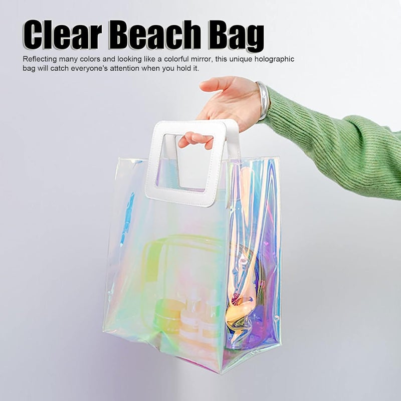 cheekyglo Clear Tote Bag, 4 Pcs Iridescent Handbag Fashion PVC Travel Clear Bag Large Capacity Holographic Bags Colorful Purses Bag Great for Work, School, Sports Games and Travel for Summer - Image 2