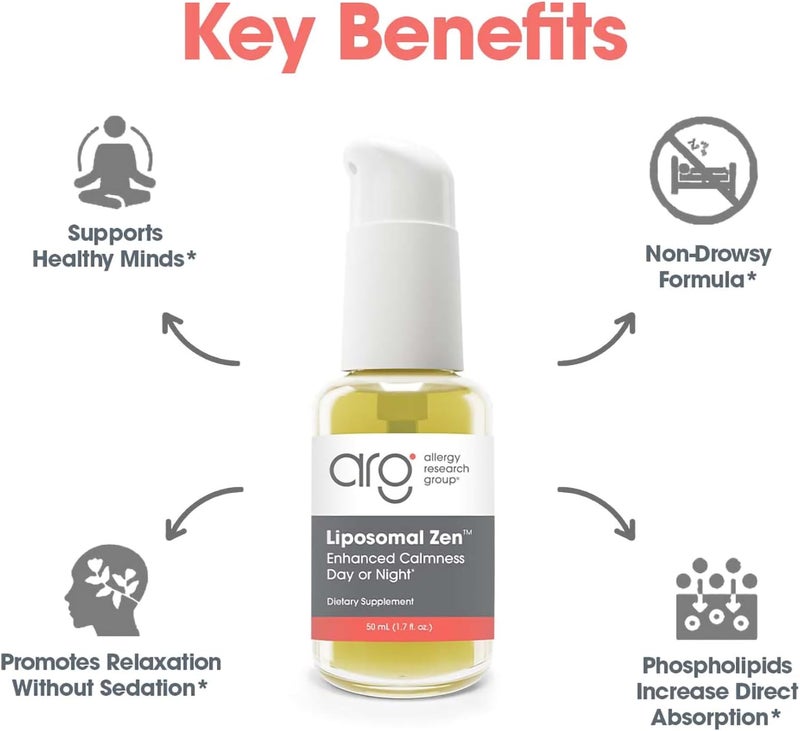 Allergy Research Group Liposomal Zen  LTheanine Liquid Supplement GABA Calming Support Sleep Liposomal Day or Night Sunflower Phospholipids FastActing Zen Formula  17 Fl Oz - Image 4