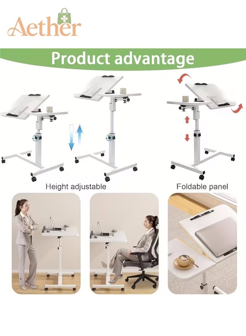 AETHER Height-Adjustable Bedside Table with Rolling Casters, Foldable Flip-Top Portable Desk, Space-Saving Design for Home, Office, Sofa Side & Dorm Use - Image 3