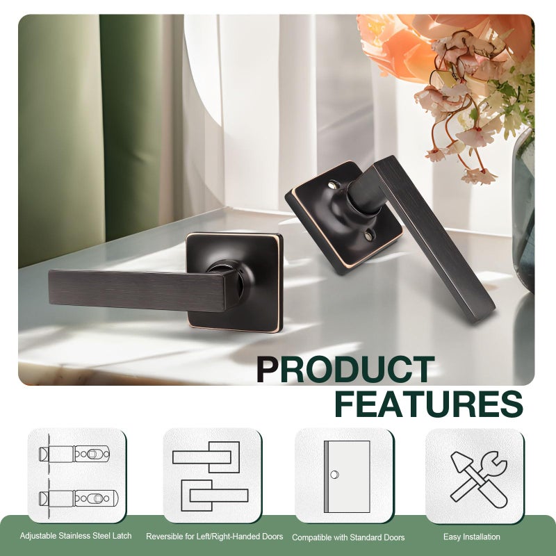 Gobekor 4 Pack Passage Door Handles Oil Rubbed Bronze Hall Closet Door Handles Interior Lever Door Handles Square Keyless Passage Levers Bronze Door Hardware - Image 5