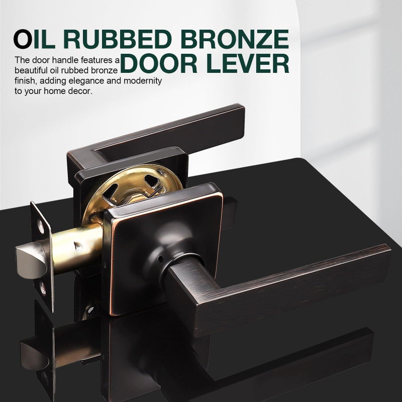 Gobekor 4 Pack Passage Door Handles Oil Rubbed Bronze Hall Closet Door Handles Interior Lever Door Handles Square Keyless Passage Levers Bronze Door Hardware - Image 2