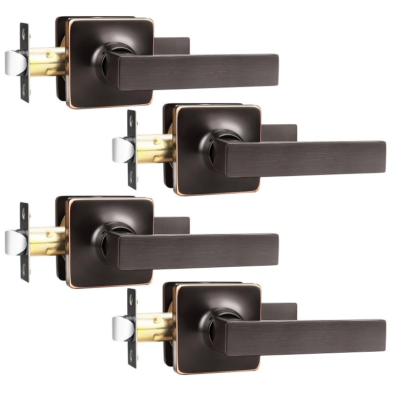 Gobekor 4 Pack Passage Door Handles Oil Rubbed Bronze Hall Closet Door Handles Interior Lever Door Handles Square Keyless Passage Levers Bronze Door Hardware - Image 1