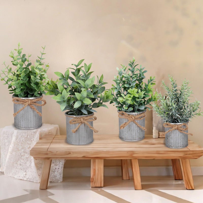 Yoratee Small Artificial Plants Set of 4 Fake Potted Plant with Iron Pot Mini Greenery Decor for Indoor Home Porch Garden Bathroom DÃ©cor - Image 4
