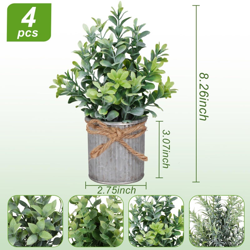 Yoratee Small Artificial Plants Set of 4 Fake Potted Plant with Iron Pot Mini Greenery Decor for Indoor Home Porch Garden Bathroom DÃ©cor - Image 2