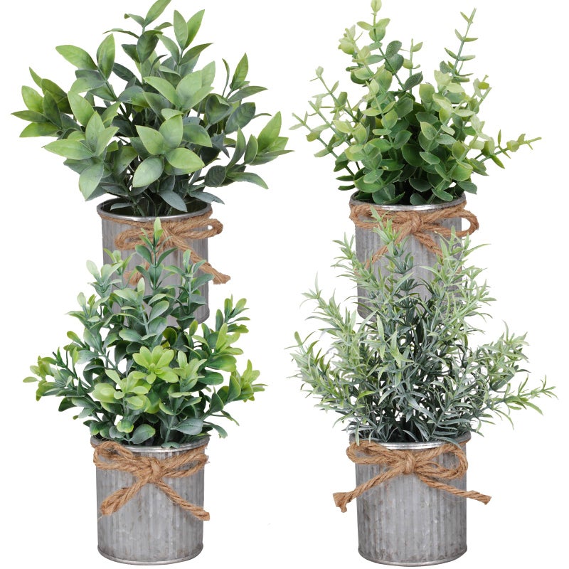 Yoratee Small Artificial Plants Set of 4 Fake Potted Plant with Iron Pot Mini Greenery Decor for Indoor Home Porch Garden Bathroom DÃ©cor - Image 1