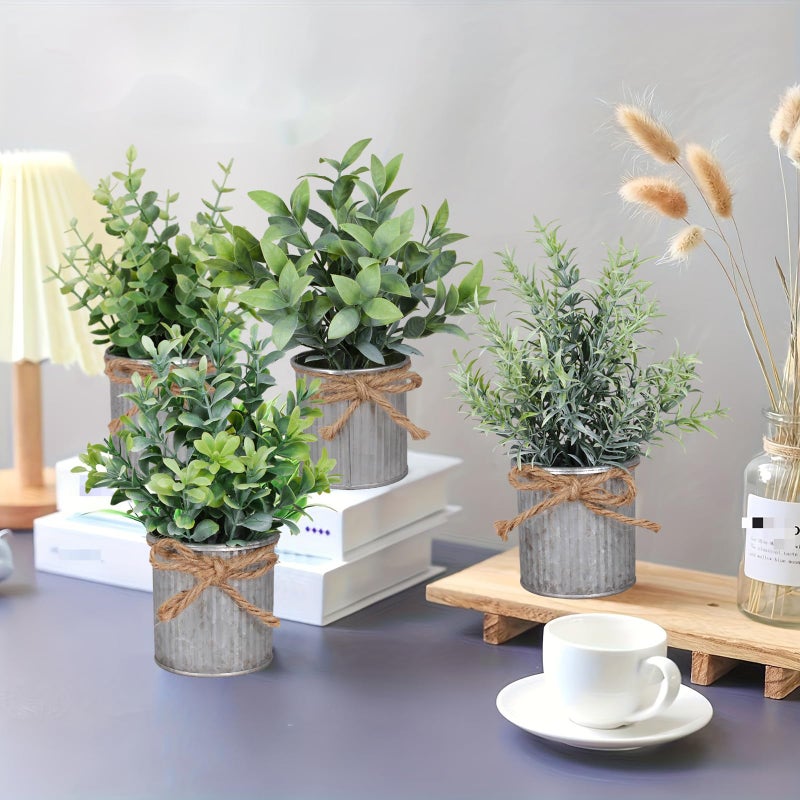 Yoratee Small Artificial Plants Set of 4 Fake Potted Plant with Iron Pot Mini Greenery Decor for Indoor Home Porch Garden Bathroom DÃ©cor - Image 5