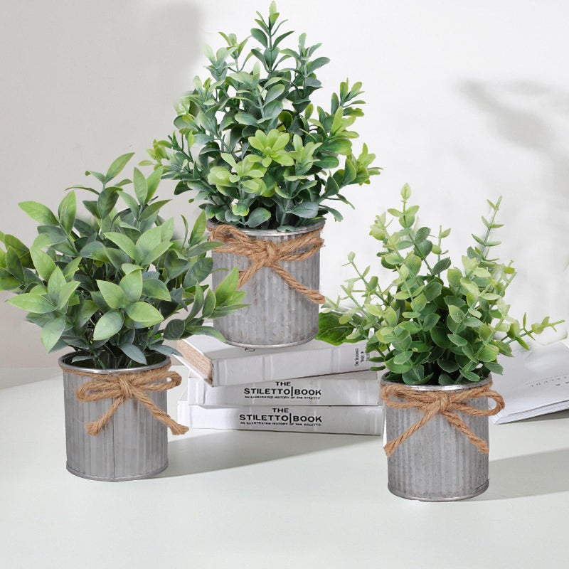 Yoratee Small Artificial Plants Set of 4 Fake Potted Plant with Iron Pot Mini Greenery Decor for Indoor Home Porch Garden Bathroom DÃ©cor - Image 3