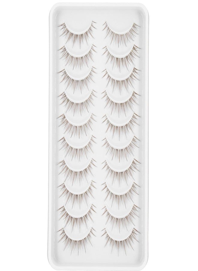 AUGENLI 13 Pairs Brown False Lashes Extension Tools Clear band Wispy Japanese Anime Cosplay Natural Makeup Looking Party Eye Lashes