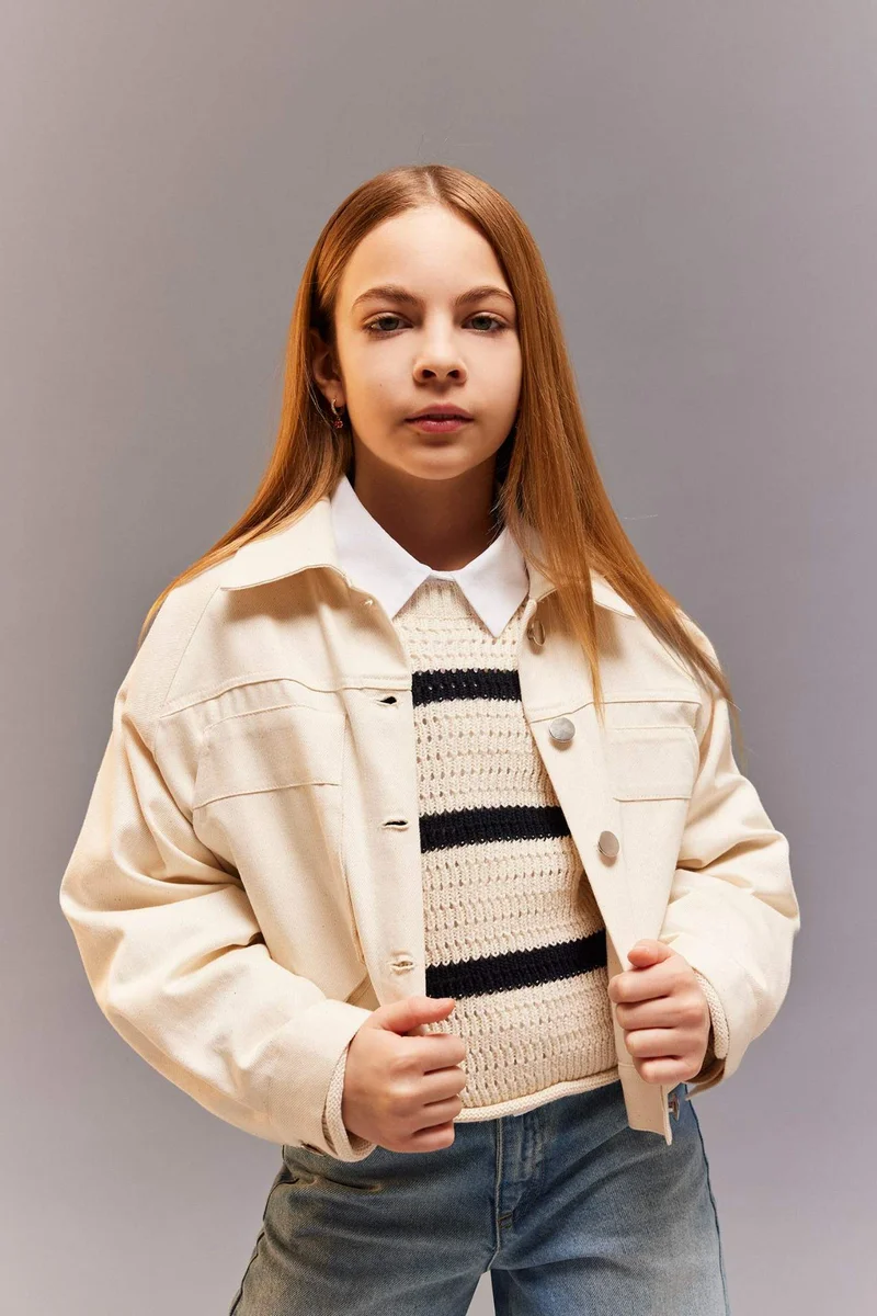 ديفاكتو Girl Cotton Long Sleeve Crop Shirt