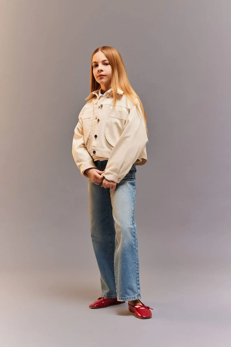 ديفاكتو Girl Cotton Long Sleeve Crop Shirt