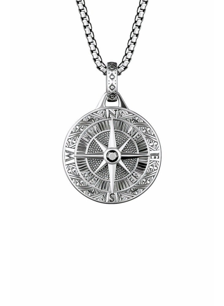 قلادة الرجال مع قلادة البوصلة, سلسلة عصرية للرجال,سلسلة الفولاذ المقاوم للصدأ الفضية النغمة الدائمة للارتداء اليومي والسفر في الهواء الطلق والهدية - Image 3