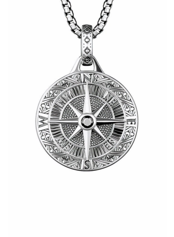 قلادة الرجال مع قلادة البوصلة, سلسلة عصرية للرجال,سلسلة الفولاذ المقاوم للصدأ الفضية النغمة الدائمة للارتداء اليومي والسفر في الهواء الطلق والهدية - Image 4