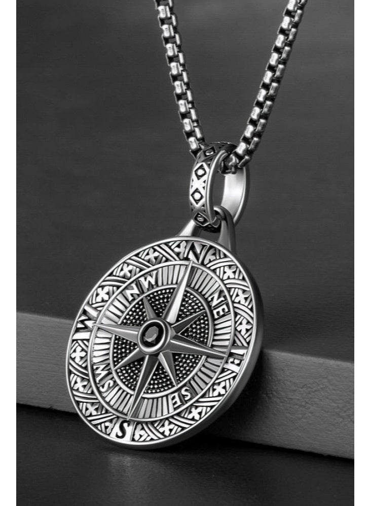 قلادة الرجال مع قلادة البوصلة, سلسلة عصرية للرجال,سلسلة الفولاذ المقاوم للصدأ الفضية النغمة الدائمة للارتداء اليومي والسفر في الهواء الطلق والهدية - Image 5