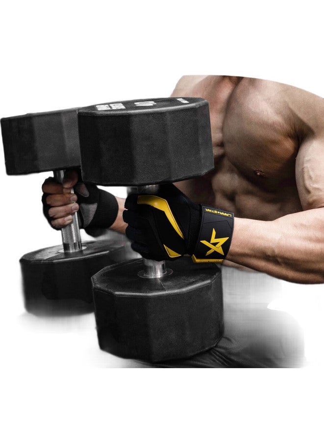 LAURASTAR Laura Star Peak Gloves, Single Bar Sports Pull-Up Training, Non-Slip Dumbbell Cycling Fingerless Gloves, Black And Yellow, Size S - Image 1