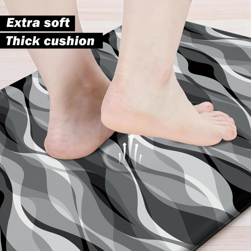 weesire Kitchen Mats for Floor Modern Abstract Kitchen Rugs Grey Stripe Anti Fatigue Kitchen Mats Waterproof Floor Mats Cushioned Non-Skid Standing Mats for Kitchen, Set of 2,17.3 x 28+17.3 x 47 - Image 5