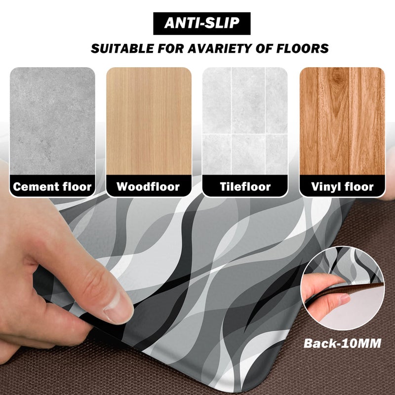 weesire Kitchen Mats for Floor Modern Abstract Kitchen Rugs Grey Stripe Anti Fatigue Kitchen Mats Waterproof Floor Mats Cushioned Non-Skid Standing Mats for Kitchen, Set of 2,17.3 x 28+17.3 x 47 - Image 3