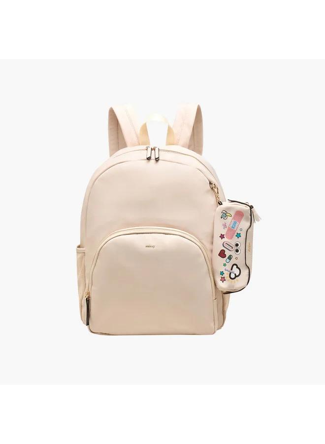 ميسي Women Solid Backpack with Adjustable Straps and Detachable Pencil Pouch - 28x16x36 cm